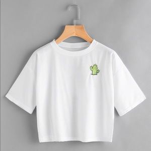 Cactus Embroidered Drop-Shoulder Cropped Tee